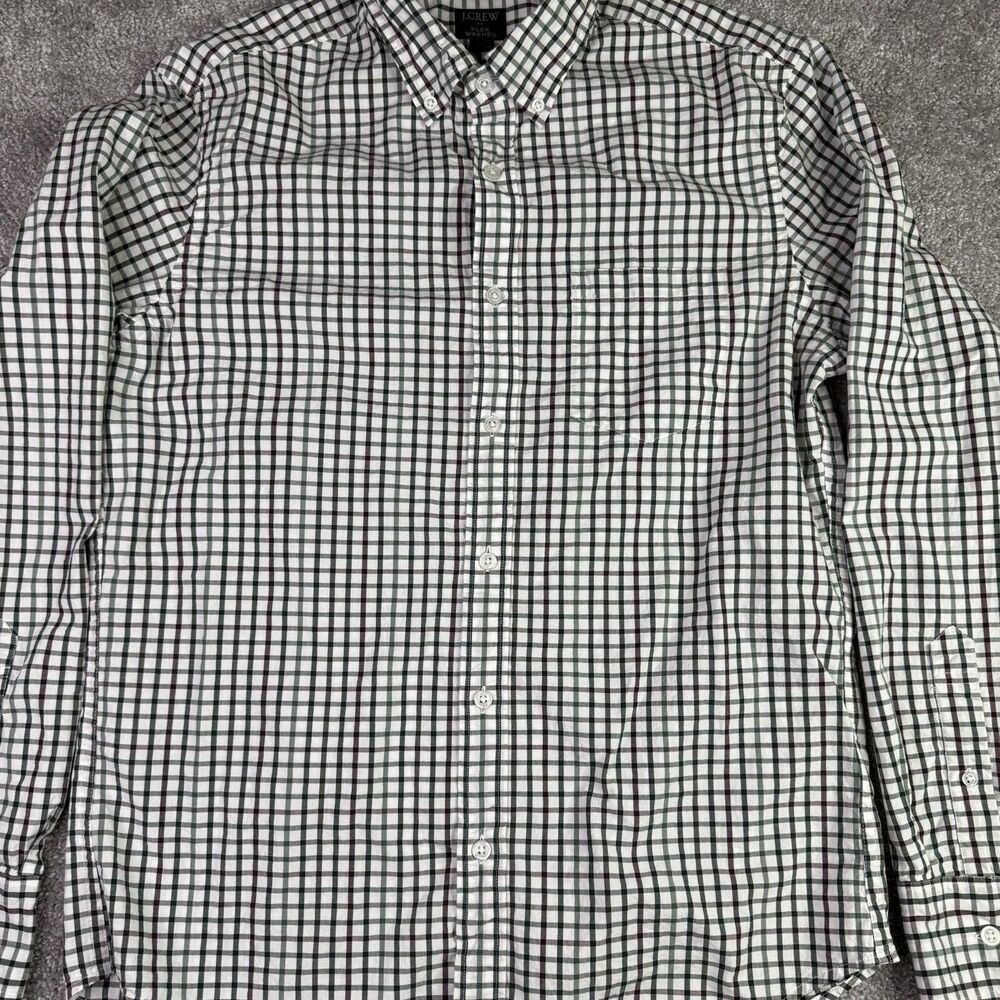 J Crew Shirt Men’s Medium Green Checked Slim Flex Washed Long Sleeve Button Down